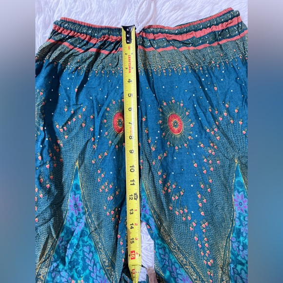 Majestic Peacock Boho Festival Hippie Indie Gypsy Harlem Palazzo Pants Green S M - Picture 7 of 14